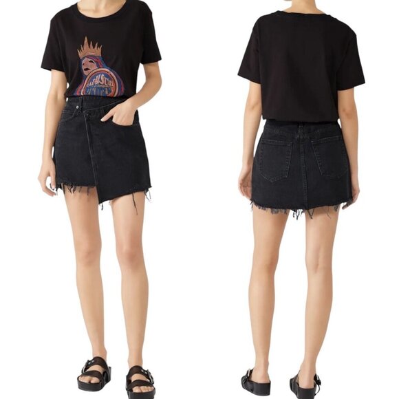 Agolde Criss Cross Distressed Jean Denim Mini Skirt Size 30 In Pivot Wash Black - Picture 3 of 14